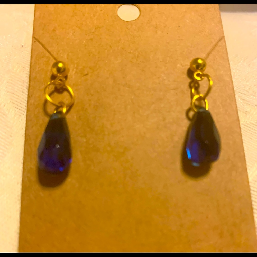 Blue tear drop imitation sapphire earrings
